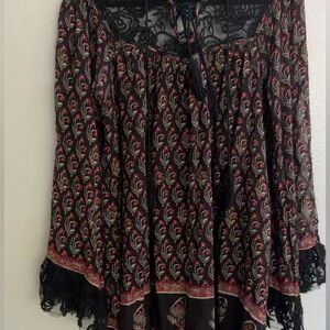 Free People Black and Pink Floral Long Sleeve Dress